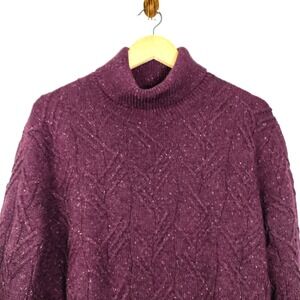 Jos. A Bank 1905 Men Burgundy L Turtleneck Wool Blend Chunky Knit Sweater Preppy